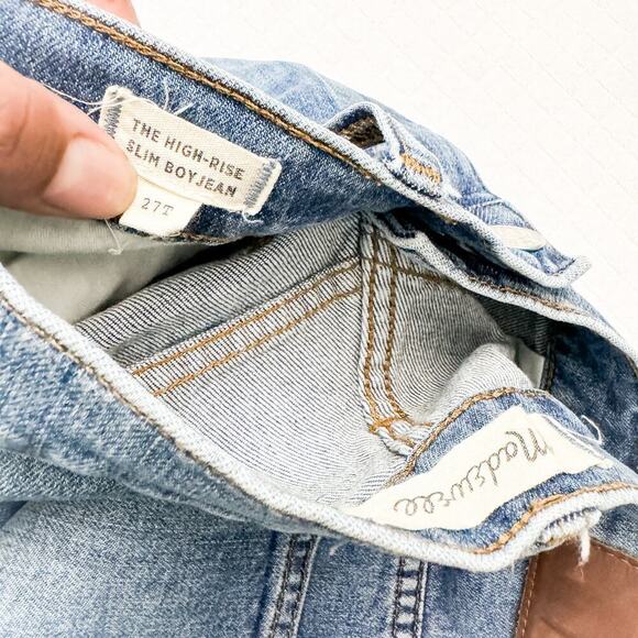 Madewell The High-Rise Slim Boyjean Ripped Knee Size 27T - Picture 5 of 9